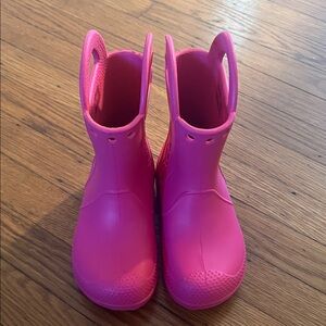 CROCS Kids Bright Pink Easy-Pull Rain & Snow Boots